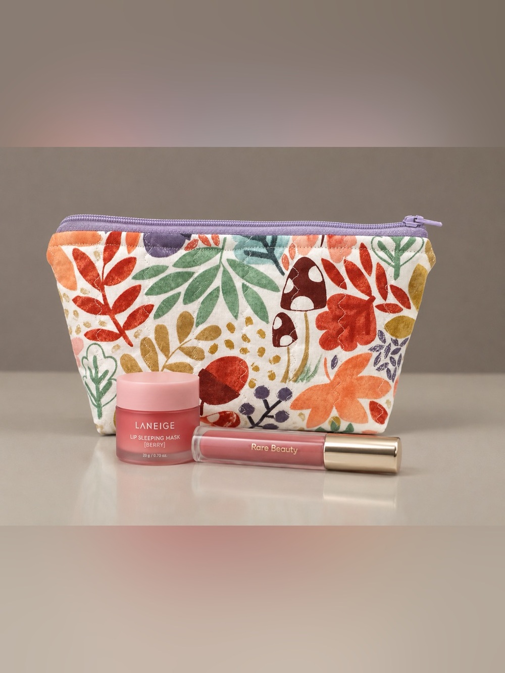 Handmade Quilted Floral Print Cosmetic Pouch